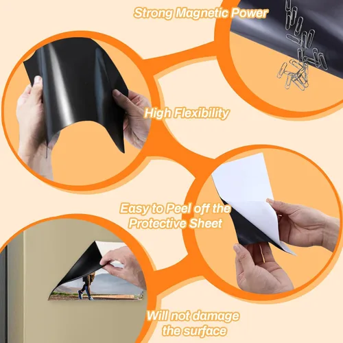 Vista 5 de Hojas magnéticas de 8.5 x 11 pulgadas, paquete de 10 hojas magnéticas flexibles con respaldo adhesivo para manualidades e imanes de fotos, adecuadas