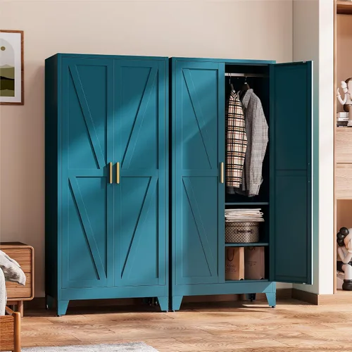 Vista 3 de COFaR Armoire - Armario para armario, armario convertible de metal 2 en 1 de 71 pulgadas con barra y estantes ajustables, organizador independiente