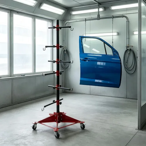 Vista 8 de AutoBody - Soporte de pintura para panel de pintura para colgar en el con 4 ruedas bloqueables y 6 palancas de gancho ajustables, soporte de árbol