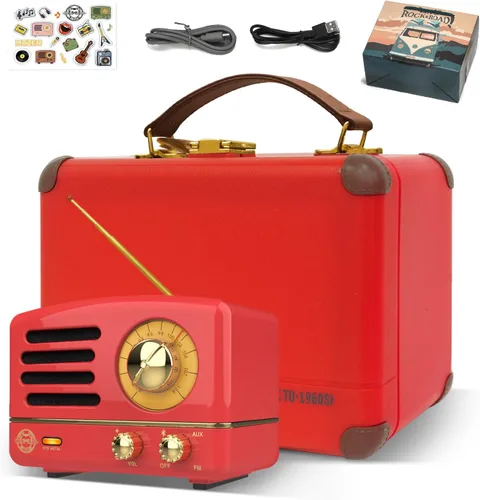 Vista 10 de Muzen Altavoz Bluetooth portátil, pequeño altavoz inalámbrico vintage de metal OTR, radio FM retro con antena AUX, audio estéreo de alta fidelidad