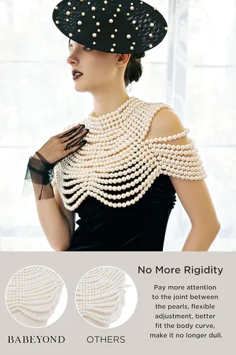 Vista 5 de BABEYOND Cadena de cuerpo de perlas para mujer, collar de moda, chal, joyería hecha a mano para mujer