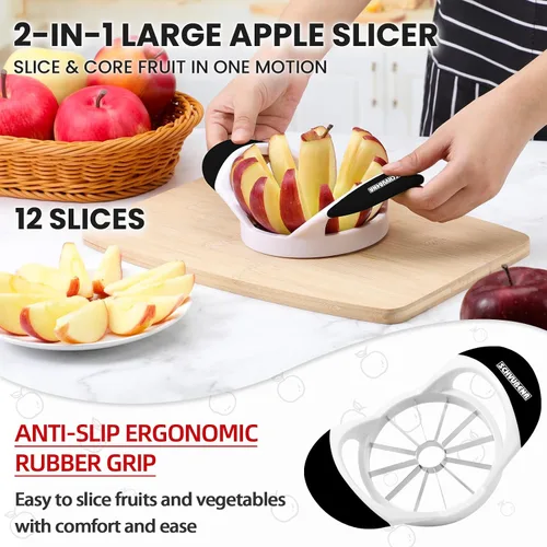 Vista 2 de SCHVUBENR Cortador de manzana grande de 4.72 pulgadas con 12 cuchillas, cortador profesional de manzana, descorazonador de manzana de acero