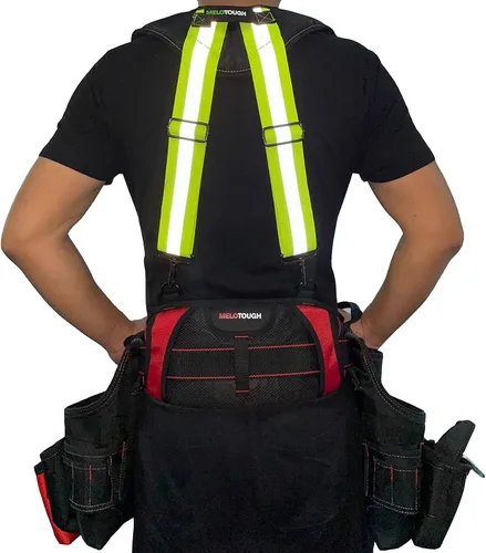 Vista 3 de MELOTOUGH Tirantes de seguridad reflectantes, tirantes de cinturón de herramientas, tirantes de trabajo de construcción con soporte desmontable