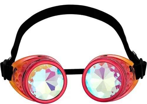 Vista 15 de Gafas de caleidoscopio retro con pinchos, gafas de cristal arcoíris steampunk estilo soldadura, gafas de cosplay punk