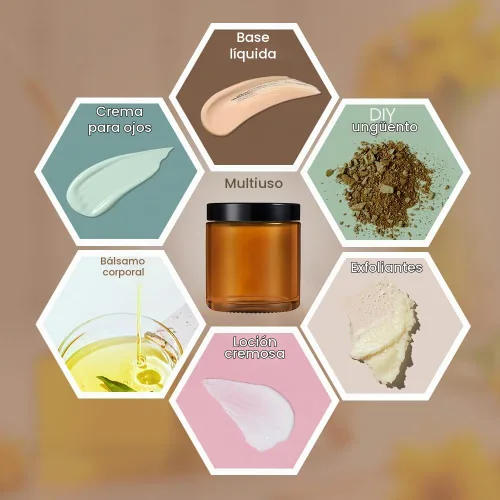 Vista 3 de Tarro de vidrio ámbar con tapas, Tecohouse tarros de vidrio de 4 oz, 2 oz y 1 oz con tapas y calcomanías, recipientes de viaje reutilizables