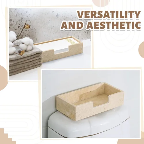 Vista 7 de Beeveer Servilletero de travertino natural de 9.8 x 4.9 x 2.4 pulgadas, bandeja desechable para toallas de invitados, cesta de mano de papel