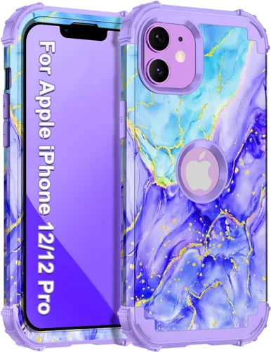 Vista 26 de Miqala Funda para iPhone 12, iPhone 12 Pro, que brilla en la oscuridad, tres capas, resistente a los golpes, protección de plástico duro + funda