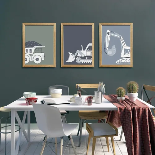 Vista 5 de Arte de pared de camiones de construcción para habitación de niños Decoración de bulldozer Imágenes de tractor Vehículo Cartel Camión de volteo Arte