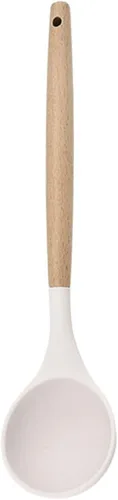 Vista 19 de Juego de utensilios de cocina de silicona con mango de madera, utensilios de cocina de silicona antiadherentes, juego de espátula blanca, cuchara