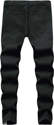 Vista 2 de WDIRARA Pantalones de mezclilla ajustados con bordado de letras laterales a rayas para hombre