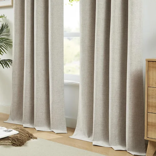 Vista 8 de Cortinas opacas de lino beige Melodieux de 63 pulgadas de largo para dormitorio, sala de estar, 100% cortinas con ojales para bloquear la luz