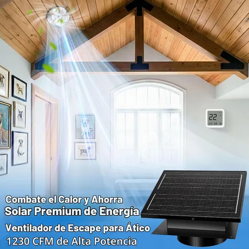 Vista 3 de Ventilador solar de ventilación de techo de 25 W con rejillas de ventilación de techo extraíbles de 8 pulgadas, ventilador de escape solar