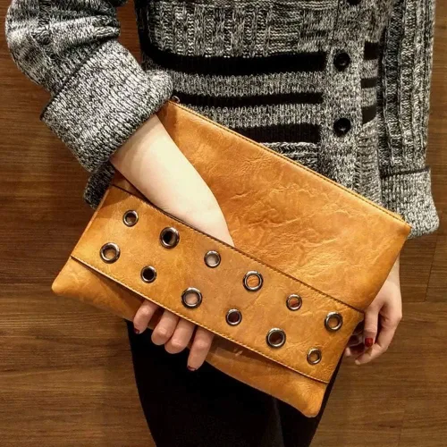 Vista 3 de Remache de moda para mujer, bolso de embrague de cuero PU, bolsos de mensajero cruzados, bolso de hombro femenino, embragues de muñeca