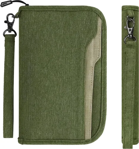 Vista 13 de Cartera de pasaporte familiar ZOPPEN RFID, porta pasaporte para mujeres/hombres, cartera de viaje con organizador de documentos y cierre, con correa