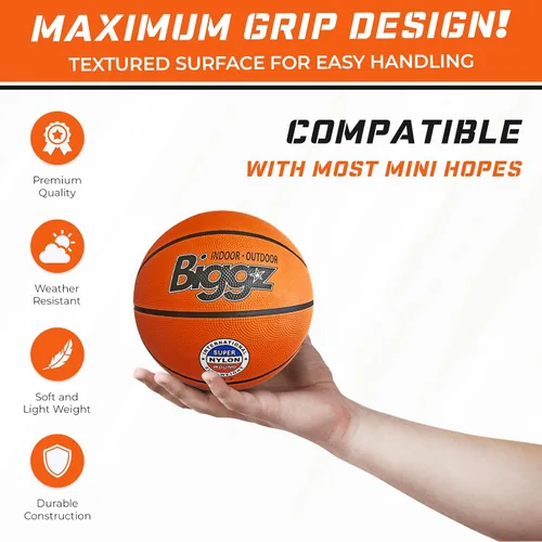 Vista 2 de Biggz Basketball with Ball Pump, Orange - Choose Size, Pack of 3, 6, or 12