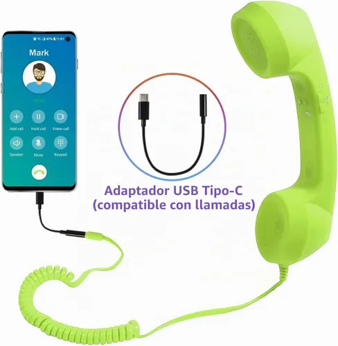 Vista 9 de Auricular de teléfono retro, auricular telefónico para celular con conector de 3.5mm, receptor de teléfono móvil, auricular de teléfono antiguo Verde