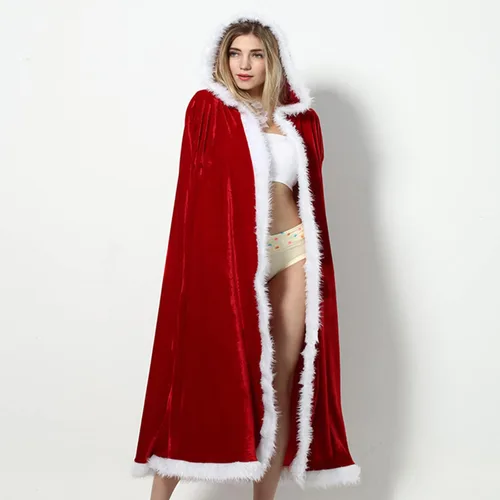 Vista 8 de Capa larga de terciopelo con capucha para Halloween, Navidad, para mujer, disfraz de fiesta de Papá Noel