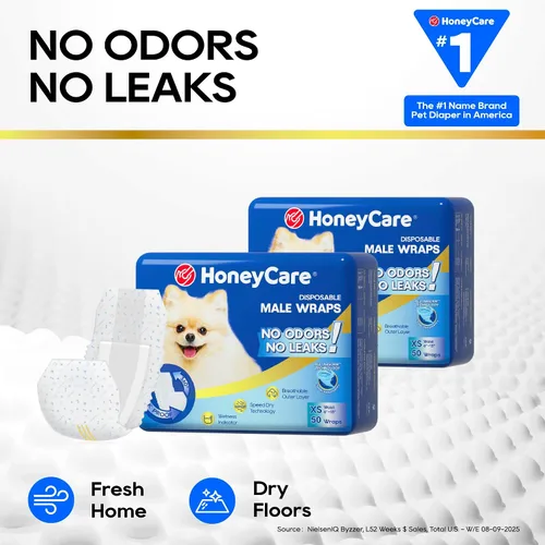 Vista 6 de HONEY CARE All-Absorb A27 - Envoltura para perro macho, 50 unidades, extra pequeña