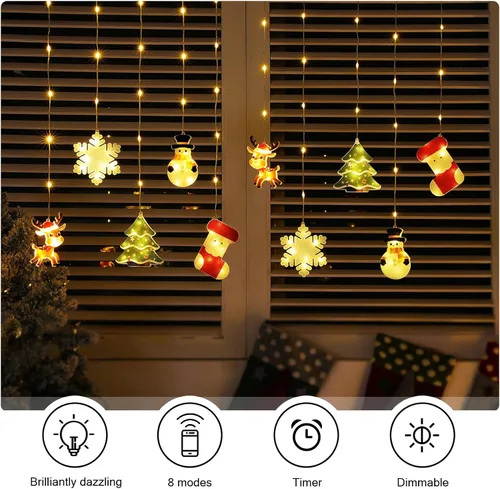 Vista 10 de BLOOMWIN Luces de ventana para decoración de Navidad, luces LED de ventana de Navidad de 9.8 pies, tira de luces de cortina para interiores