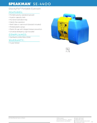 Vista 8 de Speakman SE-4400 GravityFlo Lavaojos portátil de emergencia de 9 galones, azul