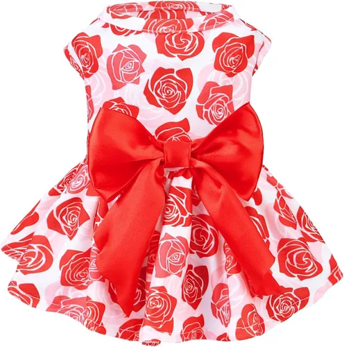 Vista 36 de PUPTECK Vestido estampado para perro, ropa para mascotas para el 4 de julio con lindo corbatín para cachorros, bandera, XS Estilo americano