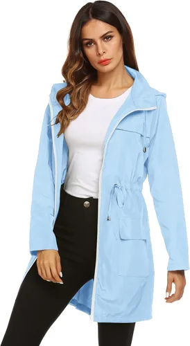Vista 6 de LOMON Chaqueta ligera impermeable con capucha para mujer, para exteriores