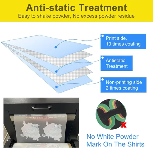 Vista 10 de Yamation Película de transferencia DTF: 13 x 19 pulgadas, 50 hojas de papel de transferencia de PET de doble cara con acabado mate premium directo