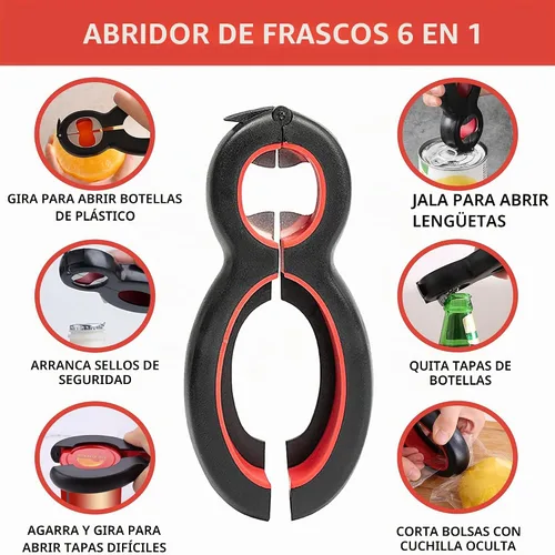 Vista 5 de Abridor de tarros para manos débiles, abridor de tarros fácil de girar para personas mayores con artritis, abridor de botellas multifunción 5 en 1