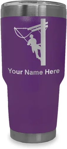 Vista 24 de LaserGram Taza aislada al vacío de 20 onzas, Lineman, grabado personalizado incluido (negro)