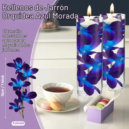 Vista 2 de Canlierr 8 flores artificiales de orquídea sintética azul y morado