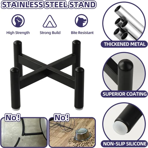 Vista 3 de Cuenco elevado para perros de alimentación lenta, 0.8 tazas de cerámica elevado con soporte inoxidable, cuenco elevado para perros de 6.3 pulgadas