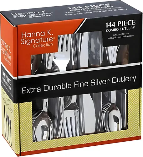 Vista 2 de Cubiertos de plástico cubiertos desechables pesados, cubiertos de plástico como plata Combo Pack 144 piezas – 36 de cada tenedor, cuchillo