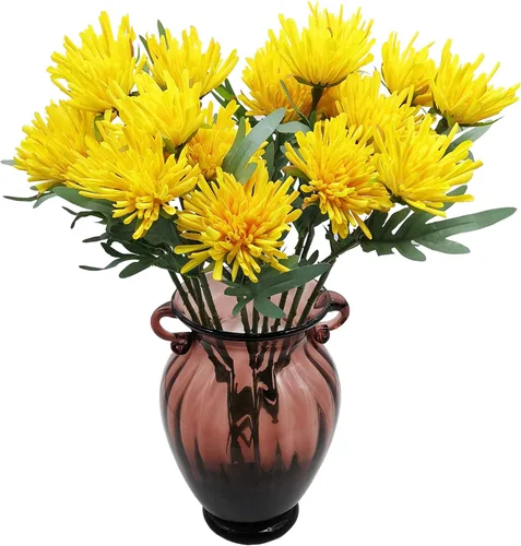 Vista 10 de Flores artificiales, 10 piezas de crisantemo sintético de seda de 19 pulgadas, crisantemo sintético para boda, ramo de novia, decoración del hogar