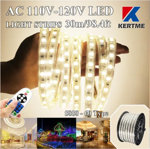 Vista 25 de Tira de luces LED 5050-60 tipo CA de 110-120 V, flexible, impermeable, regulable, multimodos de luz LED + control remoto de 23 teclas para Blanco