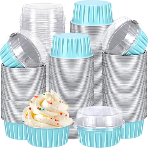 Vista 28 de Gejoy - 400 tazas para hornear de papel de aluminio con tapas, 5 onzas, clásico, negro