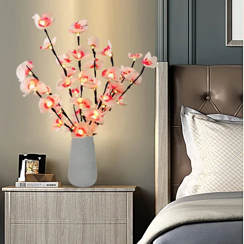 Vista 2 de Phalaenopsis - Paquete de 2 lámparas LED de rama de orquídea, ramo de orquídeas artificiales de mariposa, funciona con pilas, para decoración
