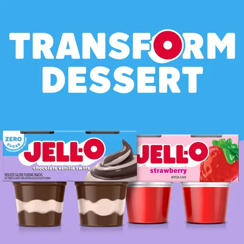Vista 6 de Jell-O Chocolate Vanilla Swirls con sabor artificial sin azúcar listo para comer, tazas de pudín listas para comer, 4 tazas