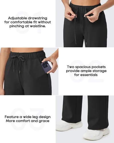 Vista 5 de G4Free Pantalones con forro polar para mujer, pantalones de pierna ancha, leggings de invierno, pantalones de yoga con bolsillos, pantalones