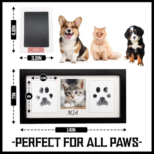 Vista 2 de Kit de marco de huellas para perro, gato y bebé, marco conmemorativo de madera extragrande, almohadilla sin tinta y kit de impresión de arcilla Negro