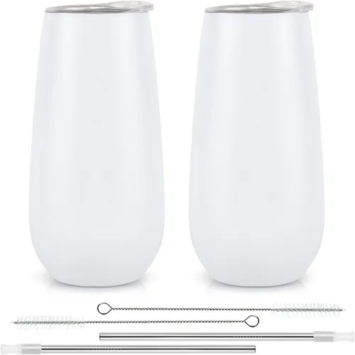 Vista 9 de Paquete de 2 vasos de champán sin tallo, vaso de flauta aislado de 6 onzas, vasos irrompibles de doble aislamiento para amigos, cumpleaños, Navidad