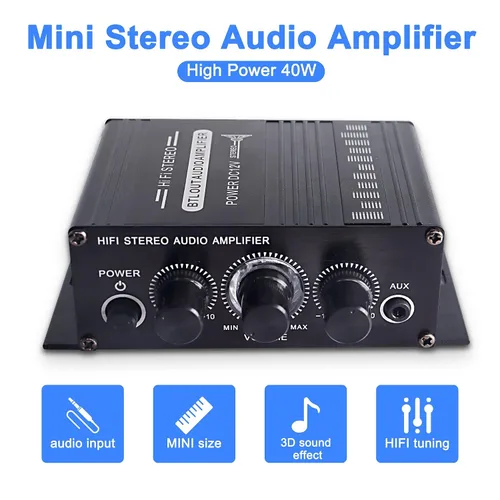 Vista 3 de XMSJSIY Amplificador de audio estéreo de alta fidelidad de 12 V para coche de 2 canales HiFi Bass Subwoofer Amp para coches CD DVD reproductor MP3