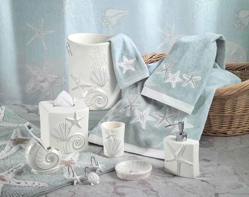 Vista 6 de Avanti Linens - Vaso, organizador de encimera, accesorios de baño inspirados en conchas marinas, artículos esenciales para el baño de invitados