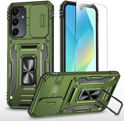 Vista 21 de SunStory Funda compatible con Samsung Galaxy A17 5G con protector de pantalla HD, cubierta de cámara deslizante y soporte de anillo giratorio, a