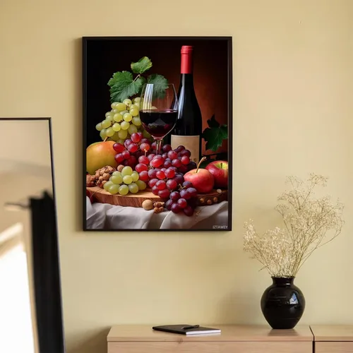 Vista 2 de IZTAWEY Lienzo decorativo para pared de cocina rústica, vino tinto y frutas de primera calidad para decoración de pared, impresiones de pintura