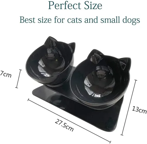 Vista 6 de Luck Dawn Cuencos elevados dobles para gatos con soporte elevado, 15 cuencos inclinados para gatos, soporte protector de cuello, comedero elevado