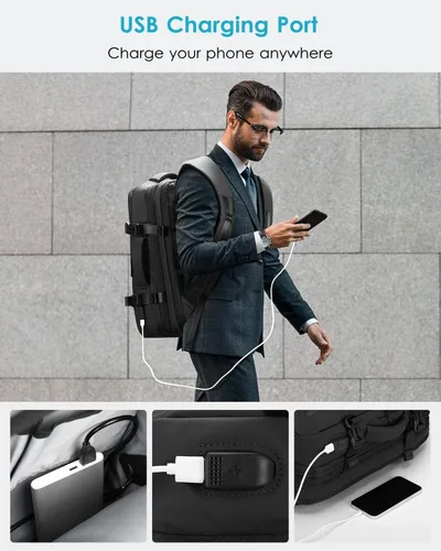 Vista 7 de HOMIEE - Mochila de viaje expandible de 40 L, compatible con laptop de 15.6 pulgadas con puerto de carga USB para fines de semana de negocios, bolsa