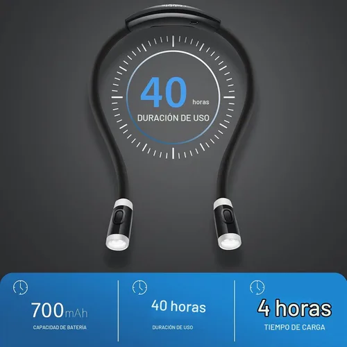 Vista 4 de Vekkia Luz LED recargable para libros de cuello para leer en la cama Negro1