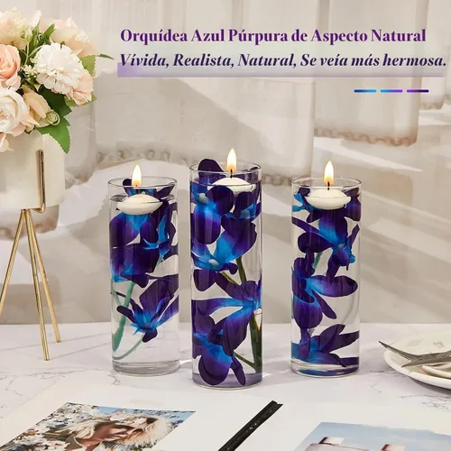 Vista 7 de Canlierr 8 flores artificiales de orquídea sintética azul y morado