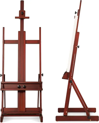 Vista 7 de VISWIN Caballete grande con marco en H para pintar de 53 a 91 pulgadas de alto, soporte ajustable de madera de haya maciza resistente con bandeja