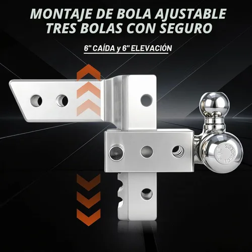 Vista 4 de Enganche de remolque ajustable de 2.5 pulgadas, montaje de bola de trío de Plateado